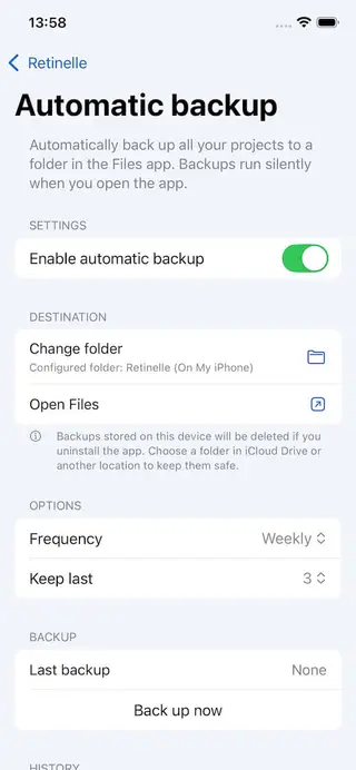 Private and offline by default screen in Retinelle