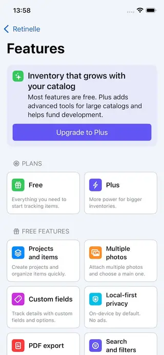 And much more features screen in Retinelle