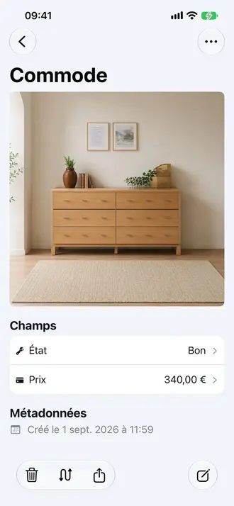 Écran de détails structurés dans Retinelle