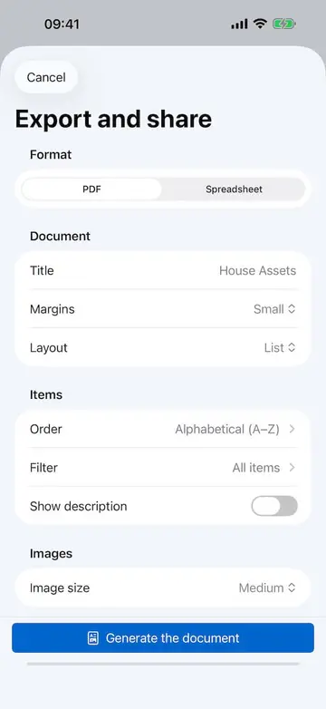 Export customization screen in Retinelle