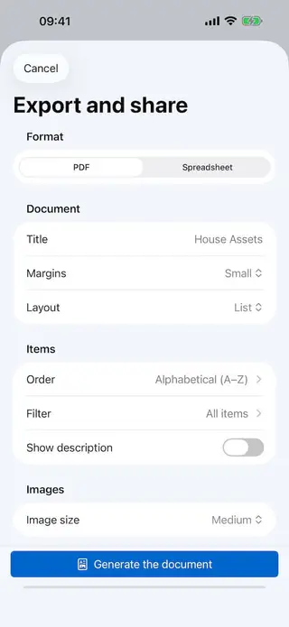 Export customization screen in Retinelle